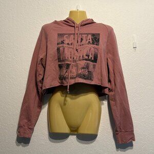 Ever Hottie Santa Monica California Cropped Hoodie Pink Graphic Sweatshirt M Top